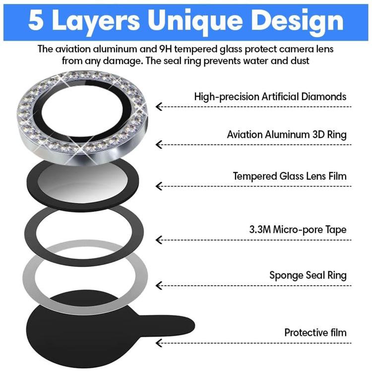 Protector de lente de cámara individual Kalebol con anillo de diamante para Samsung Galaxy Z Fold7 5G (plateado)