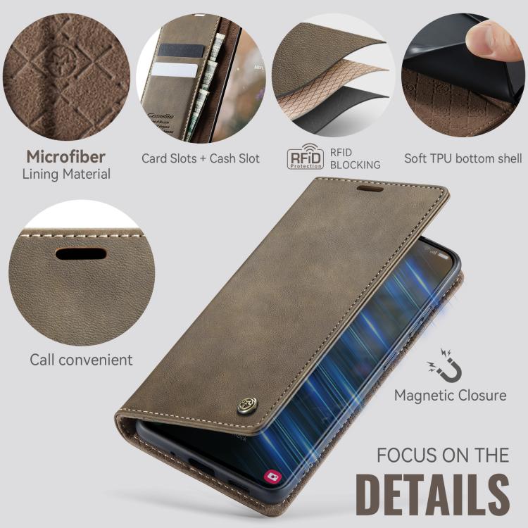 Funda CaseMe 033 para Samsung Galaxy S21 5G, forro de piel de becerro, microfibra, con bloqueo RFID (café)