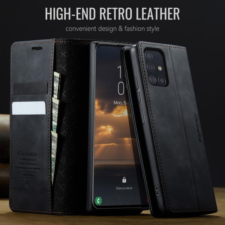 Funda para Samsung Galaxy A51 CaseMe 033 con forro de piel de becerro, microfibra y bloqueo RFID (negra)