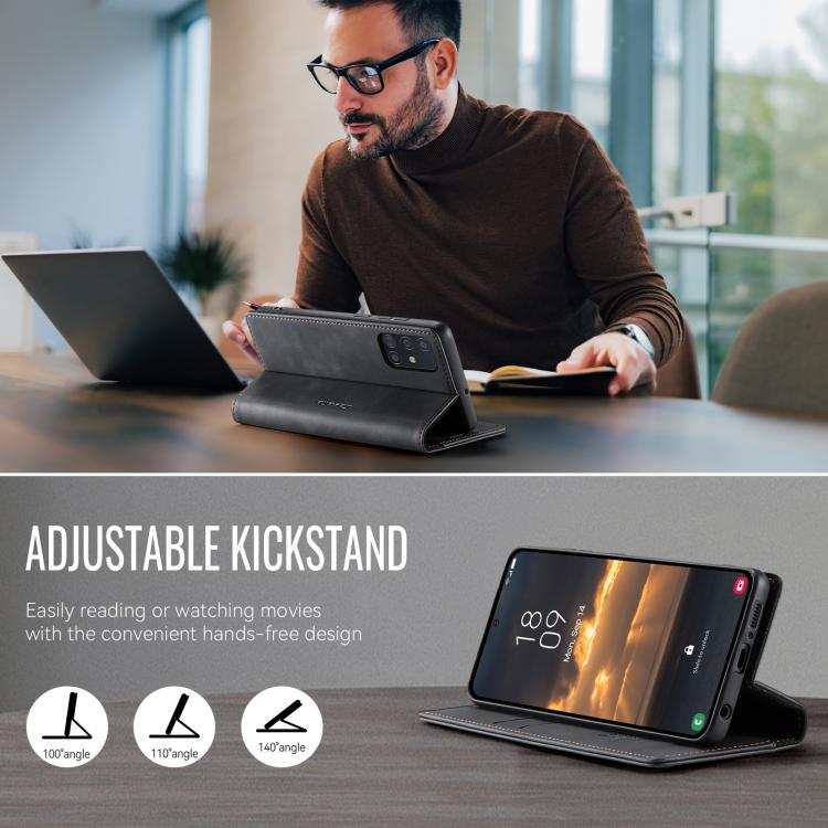 Funda para Samsung Galaxy A51 CaseMe 033 con forro de piel de becerro, microfibra y bloqueo RFID (negra)