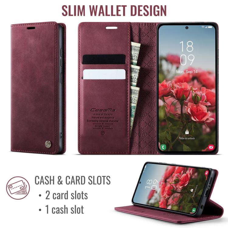 Funda para Samsung Galaxy A51 CaseMe 033 con forro de piel de becerro, microfibra y bloqueo RFID (roja)