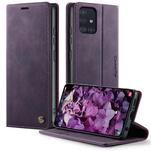 Funda para Samsung Galaxy A51 CaseMe 033 con forro de piel de becerro, microfibra y bloqueo RFID (morado)