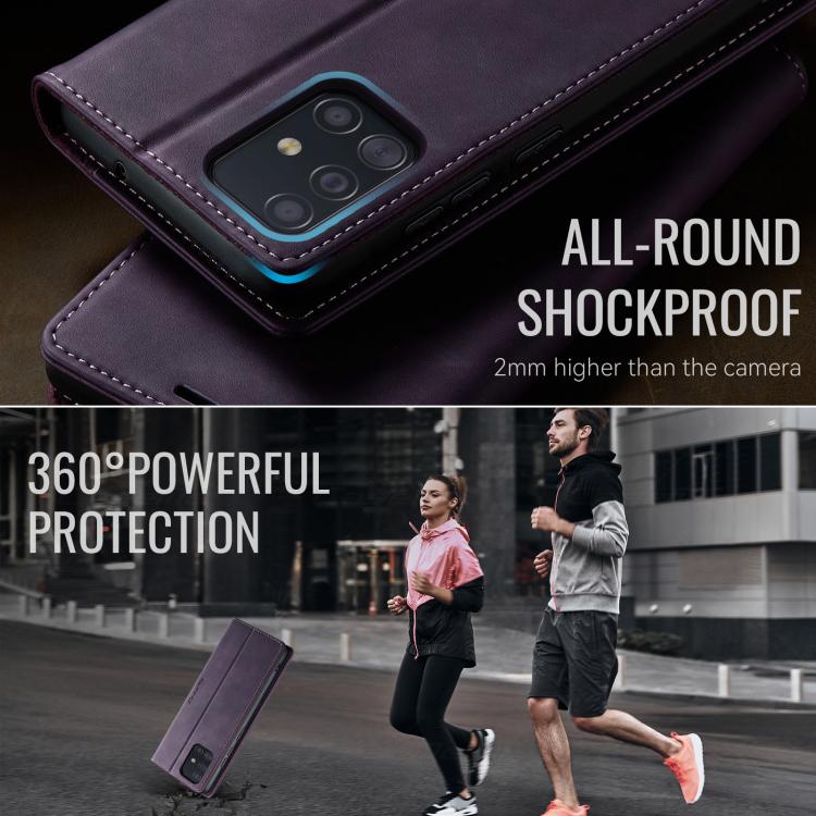 Funda para Samsung Galaxy A51 CaseMe 033 con forro de piel de becerro, microfibra y bloqueo RFID (morado)