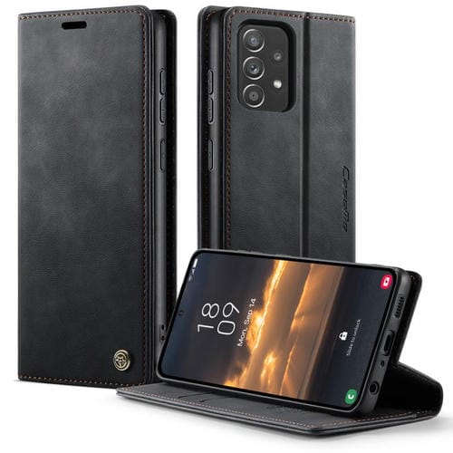 Funda CaseMe 033 para Samsung Galaxy A52/A52S 5G, forro de piel de becerro, microfibra, con bloqueo RFID (negra)