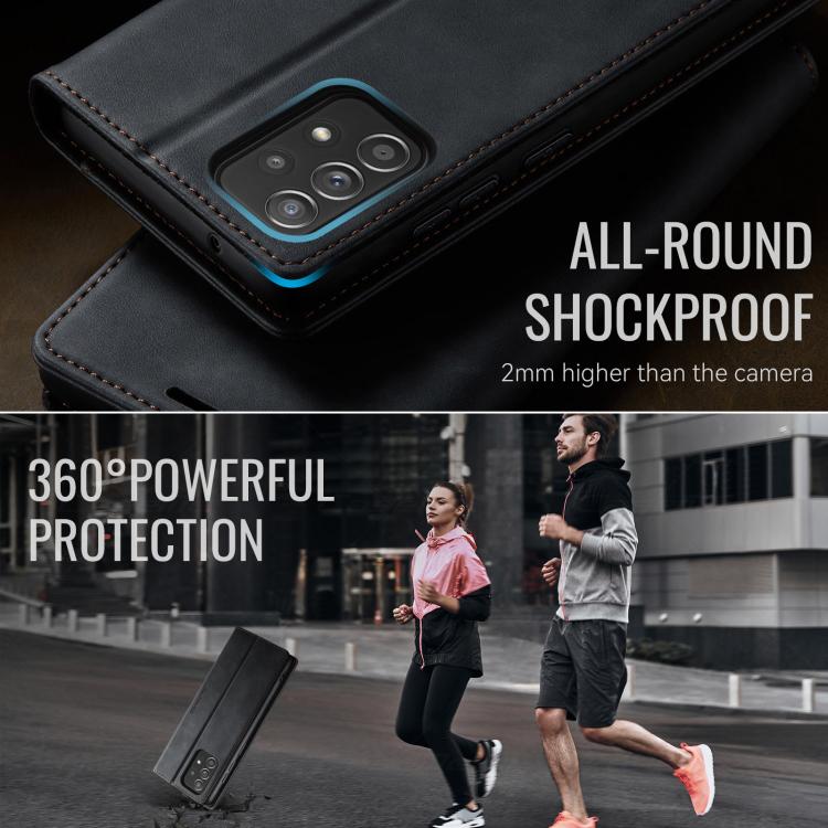 Funda CaseMe 033 para Samsung Galaxy A52/A52S 5G, forro de piel de becerro, microfibra, con bloqueo RFID (negra)
