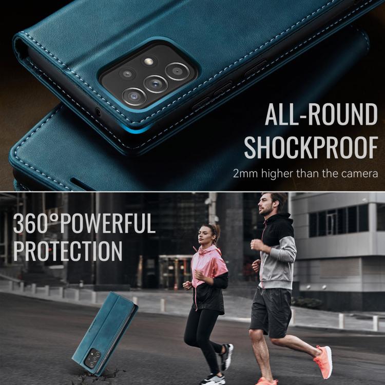 Funda CaseMe 033 para Samsung Galaxy A52/A52S 5G, forro de piel de becerro, microfibra y bloqueo RFID (verde)