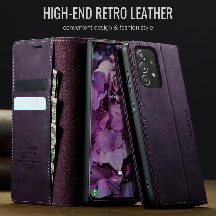 Funda CaseMe 033 para Samsung Galaxy A52/A52S 5G, forro de piel de becerro, microfibra, con bloqueo RFID (morado)
