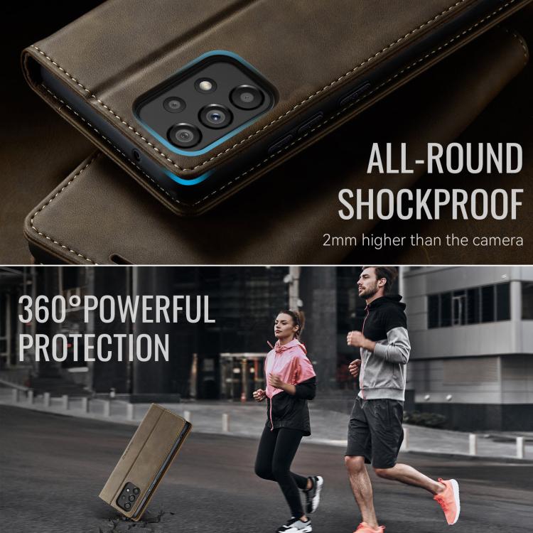 Funda para Samsung Galaxy A53 CaseMe 033 con forro de piel de becerro, microfibra y bloqueo RFID (café)