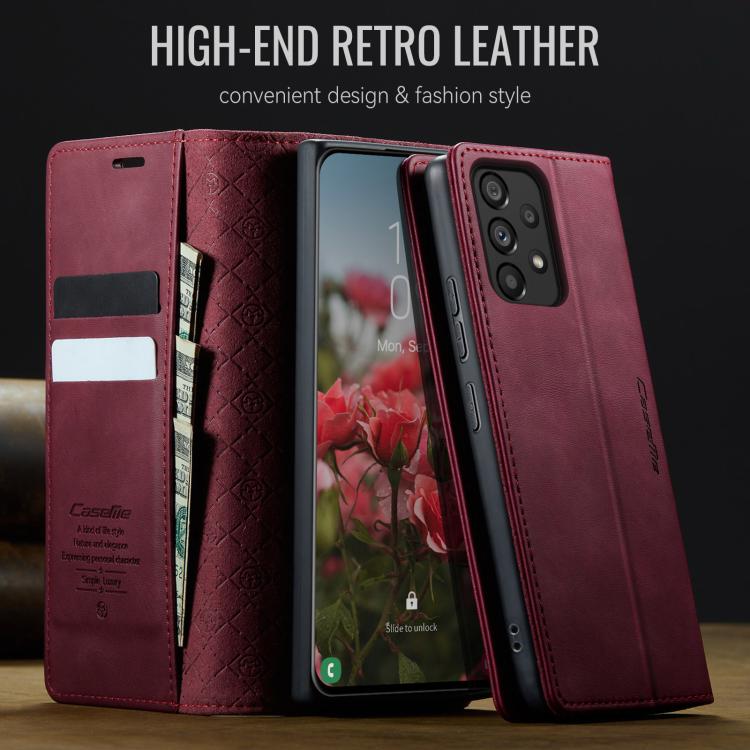 Funda para Samsung Galaxy A53 CaseMe 033 con forro de piel de becerro, microfibra y bloqueo RFID (roja)