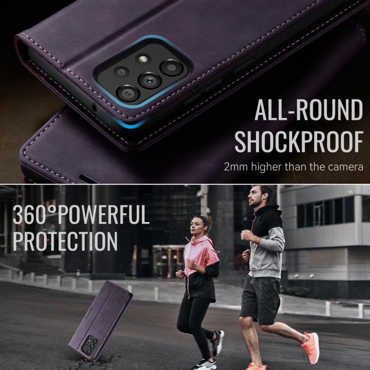 Funda CaseMe 033 para Samsung Galaxy A53, forro de piel de becerro, microfibra, con bloqueo RFID (morado)