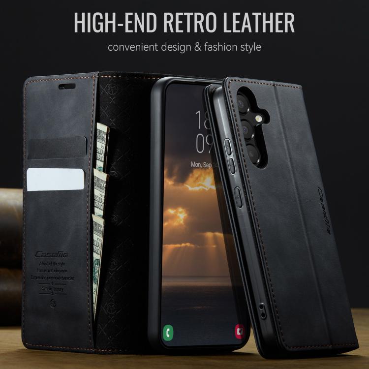Funda para Samsung Galaxy A54 CaseMe 033 con forro de piel de becerro, microfibra y bloqueo RFID (negra)
