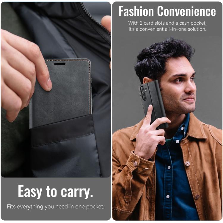 Funda para Samsung Galaxy A54 CaseMe 033 con forro de piel de becerro, microfibra y bloqueo RFID (negra)