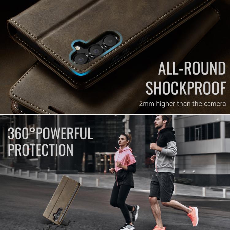 Funda para Samsung Galaxy A54 CaseMe 033 con forro de piel de becerro, microfibra y bloqueo RFID (café)