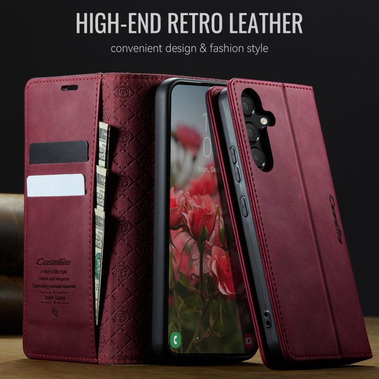 Funda para Samsung Galaxy A54 CaseMe 033 con forro de piel de becerro, microfibra y bloqueo RFID (roja)