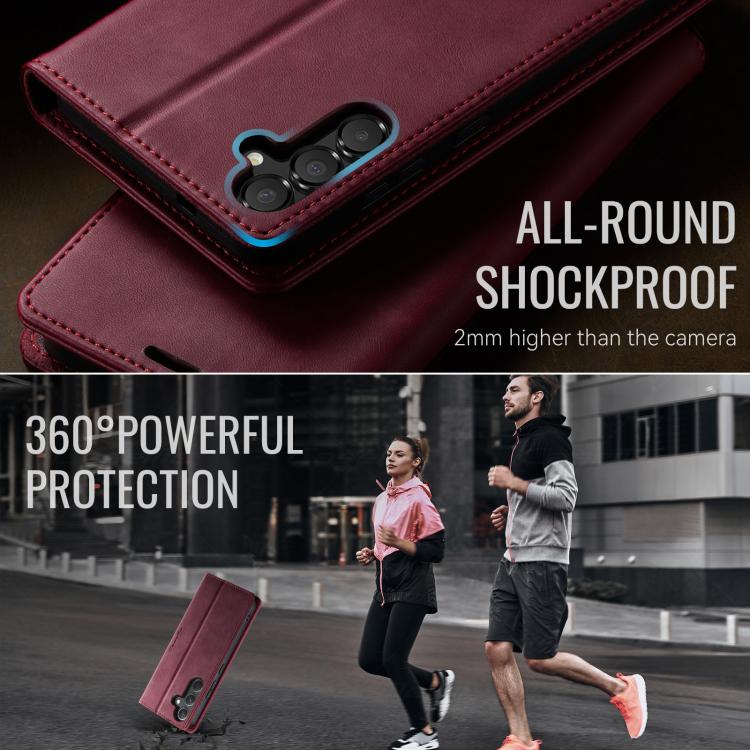 Funda para Samsung Galaxy A54 CaseMe 033 con forro de piel de becerro, microfibra y bloqueo RFID (roja)
