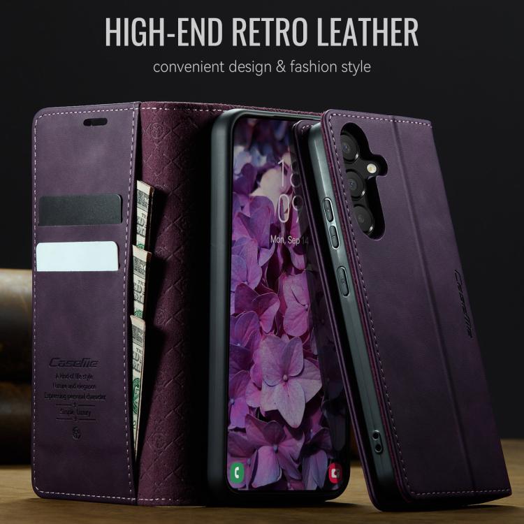 Funda para Samsung Galaxy A54 CaseMe 033 con forro de piel de becerro, microfibra y bloqueo RFID (morado)