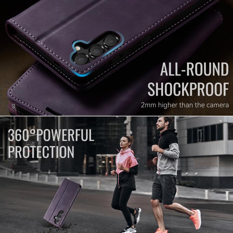 Funda para Samsung Galaxy A54 CaseMe 033 con forro de piel de becerro, microfibra y bloqueo RFID (morado)