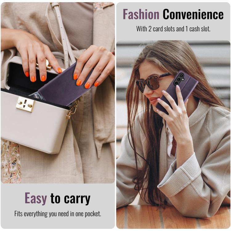 Funda para Samsung Galaxy A54 CaseMe 033 con forro de piel de becerro, microfibra y bloqueo RFID (morado)
