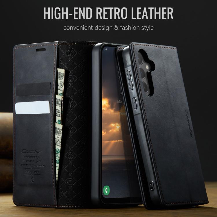 Funda para Samsung Galaxy A55 CaseMe 033 con forro de piel de becerro, microfibra y bloqueo RFID (negra)
