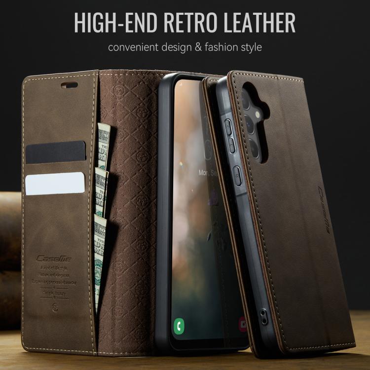 Funda para Samsung Galaxy A55 CaseMe 033 con forro de piel de becerro, microfibra y bloqueo RFID (café)