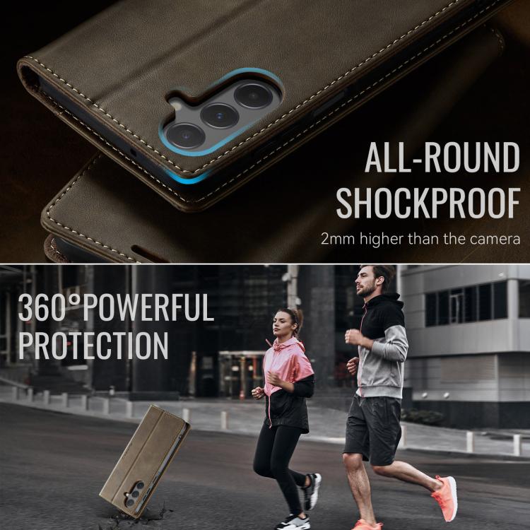 Funda para Samsung Galaxy A55 CaseMe 033 con forro de piel de becerro, microfibra y bloqueo RFID (café)