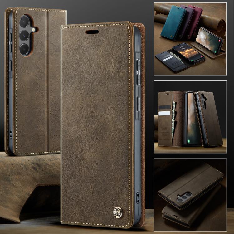 Funda para Samsung Galaxy A55 CaseMe 033 con forro de piel de becerro, microfibra y bloqueo RFID (café)