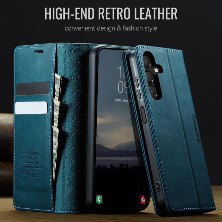 Funda CaseMe 033 para Samsung Galaxy A14, forro de piel de becerro, microfibra, con bloqueo RFID (verde)