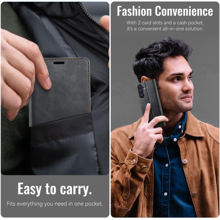 Funda para Samsung Galaxy A25 CaseMe 033 con forro de piel de becerro, microfibra y bloqueo RFID (negra)