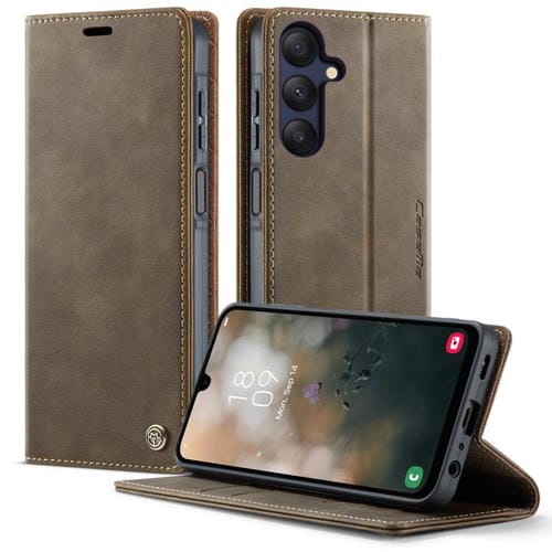 Funda para Samsung Galaxy A25 CaseMe 033 con forro de piel de becerro, microfibra y bloqueo RFID (café)