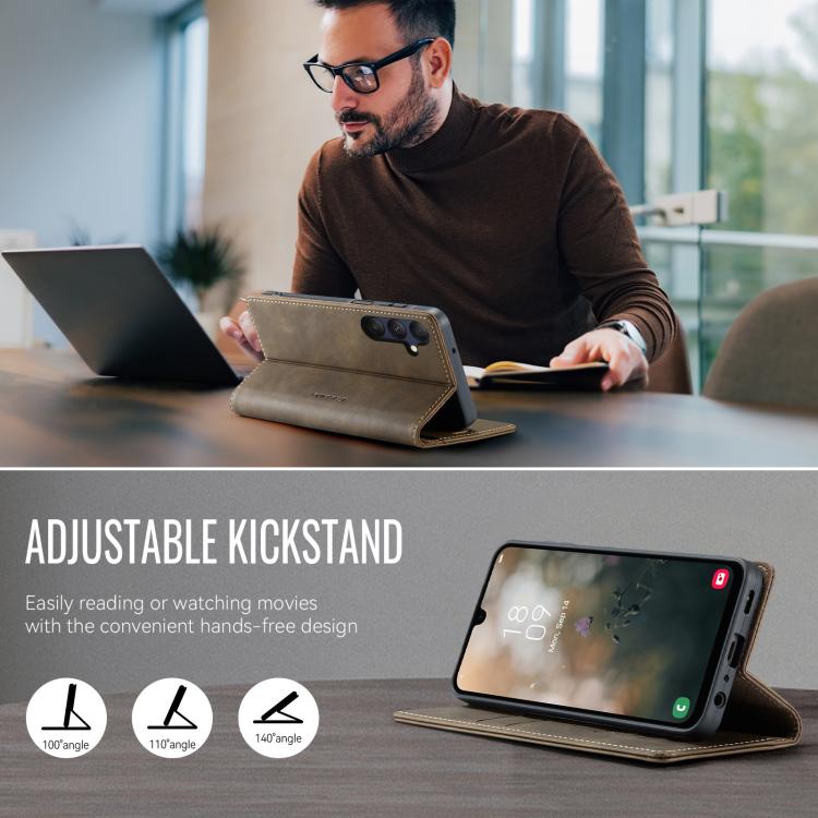 Funda para Samsung Galaxy A25 CaseMe 033 con forro de piel de becerro, microfibra y bloqueo RFID (café)