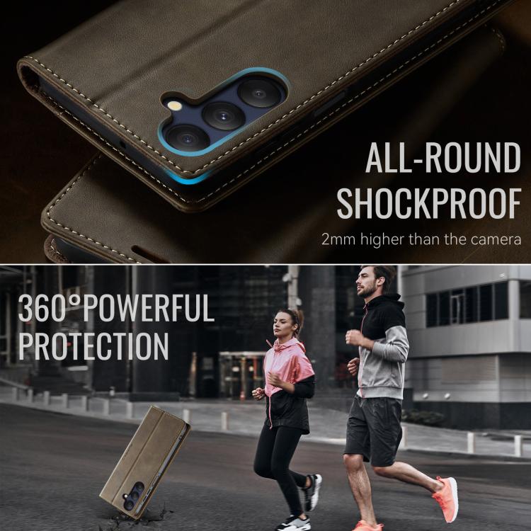 Funda para Samsung Galaxy A25 CaseMe 033 con forro de piel de becerro, microfibra y bloqueo RFID (café)
