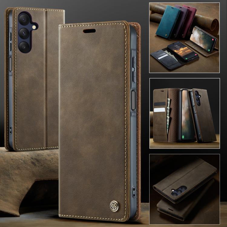 Funda para Samsung Galaxy A25 CaseMe 033 con forro de piel de becerro, microfibra y bloqueo RFID (café)