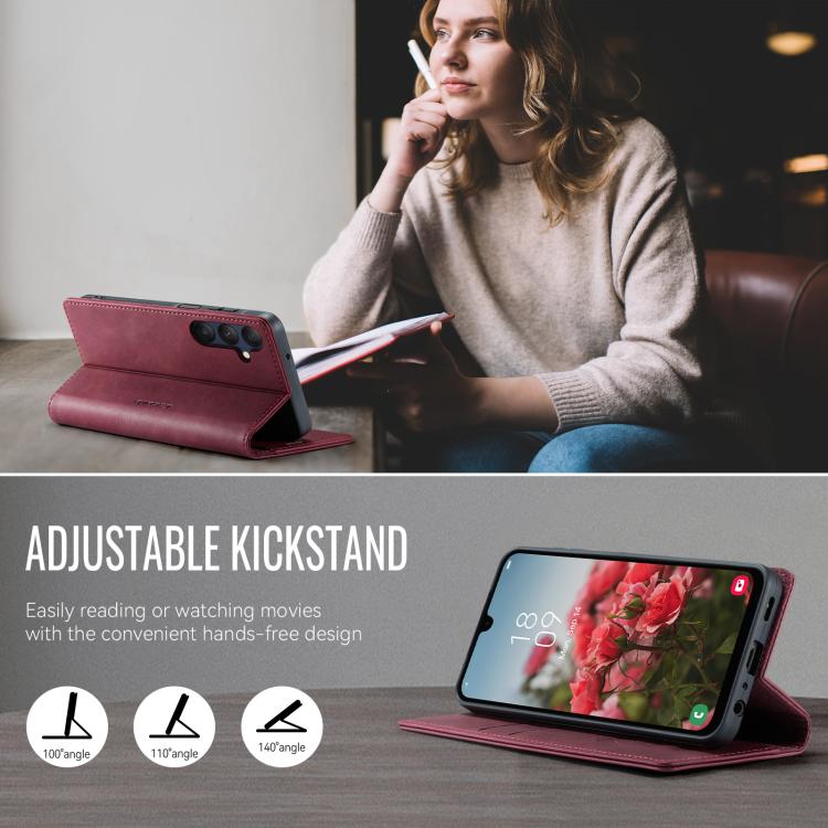 Funda para Samsung Galaxy A25 CaseMe 033 con forro de piel de becerro, microfibra y bloqueo RFID (roja)