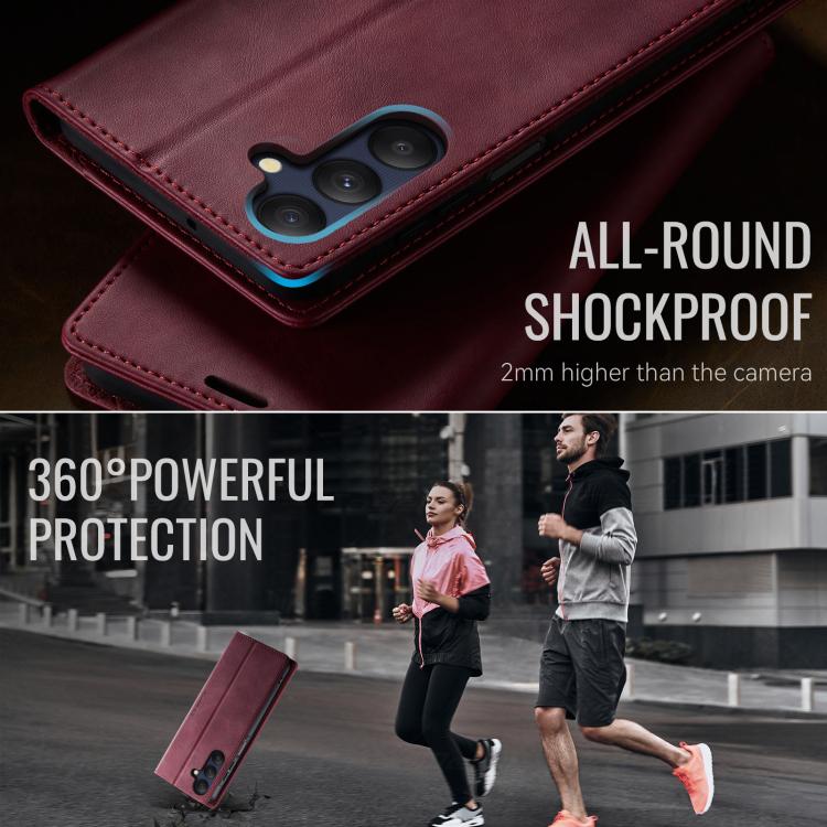 Funda para Samsung Galaxy A25 CaseMe 033 con forro de piel de becerro, microfibra y bloqueo RFID (roja)