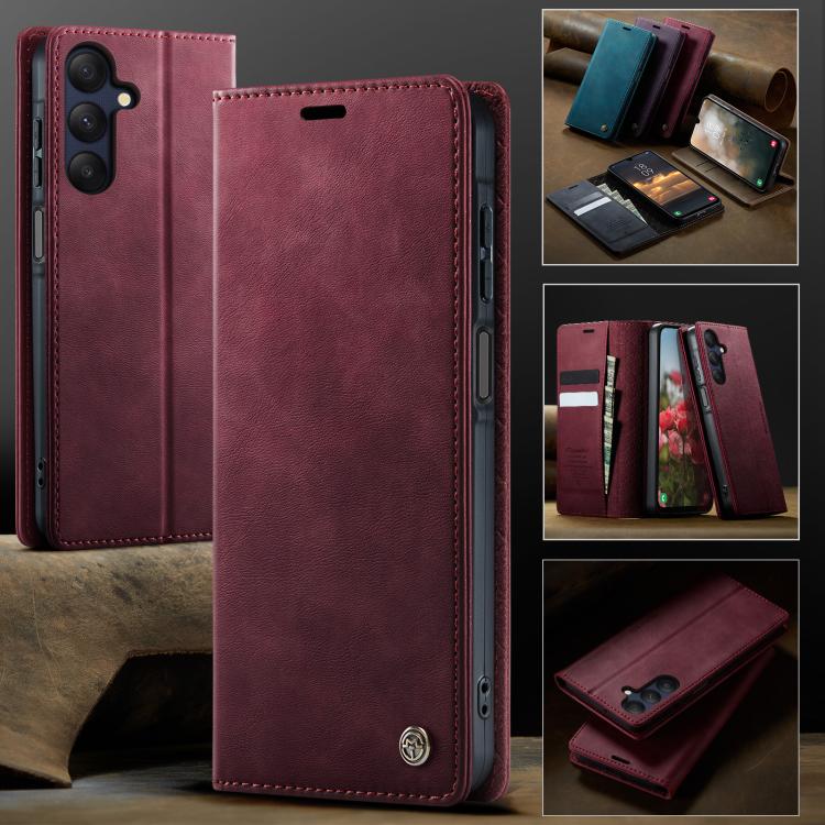 Funda para Samsung Galaxy A25 CaseMe 033 con forro de piel de becerro, microfibra y bloqueo RFID (roja)