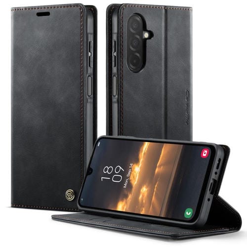 Funda para Samsung Galaxy A26 CaseMe 033 con forro de piel de becerro, microfibra y bloqueo RFID (negra)