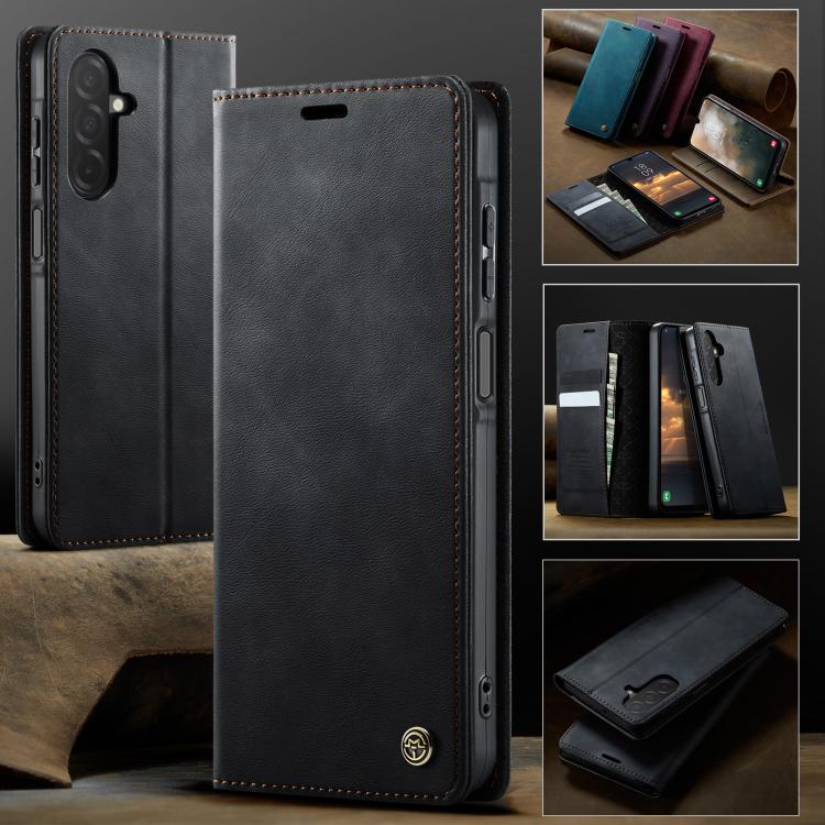 Funda para Samsung Galaxy A26 CaseMe 033 con forro de piel de becerro, microfibra y bloqueo RFID (negra)