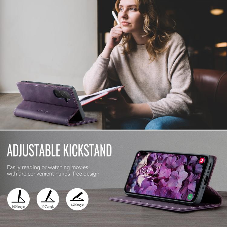 Funda CaseMe 033 para Samsung Galaxy A26, forro de piel de becerro, microfibra, con bloqueo RFID (morado)