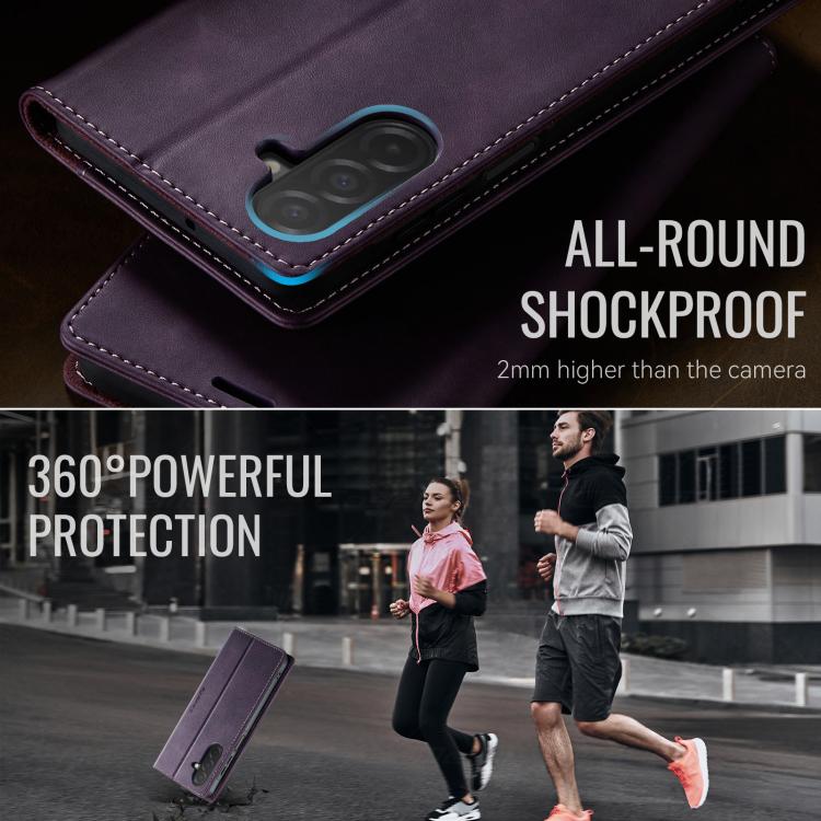 Funda CaseMe 033 para Samsung Galaxy A26, forro de piel de becerro, microfibra, con bloqueo RFID (morado)