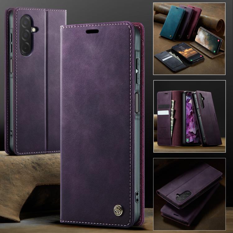 Funda CaseMe 033 para Samsung Galaxy A26, forro de piel de becerro, microfibra, con bloqueo RFID (morado)