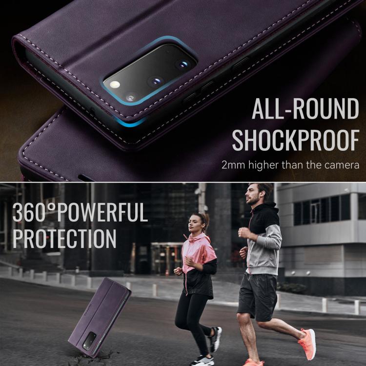 Funda para Samsung Galaxy S20 CaseMe 033 con forro de piel de becerro, microfibra y bloqueo RFID (morado)