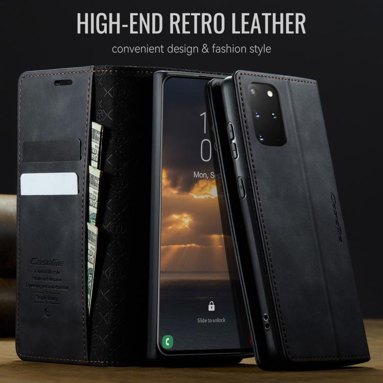 Funda CaseMe 033 para Samsung Galaxy S20+, forro de piel de becerro, microfibra, con bloqueo RFID (negra)