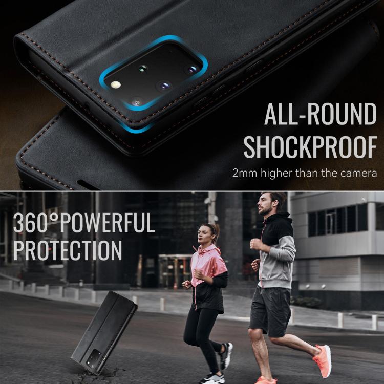 Funda CaseMe 033 para Samsung Galaxy S20+, forro de piel de becerro, microfibra, con bloqueo RFID (negra)