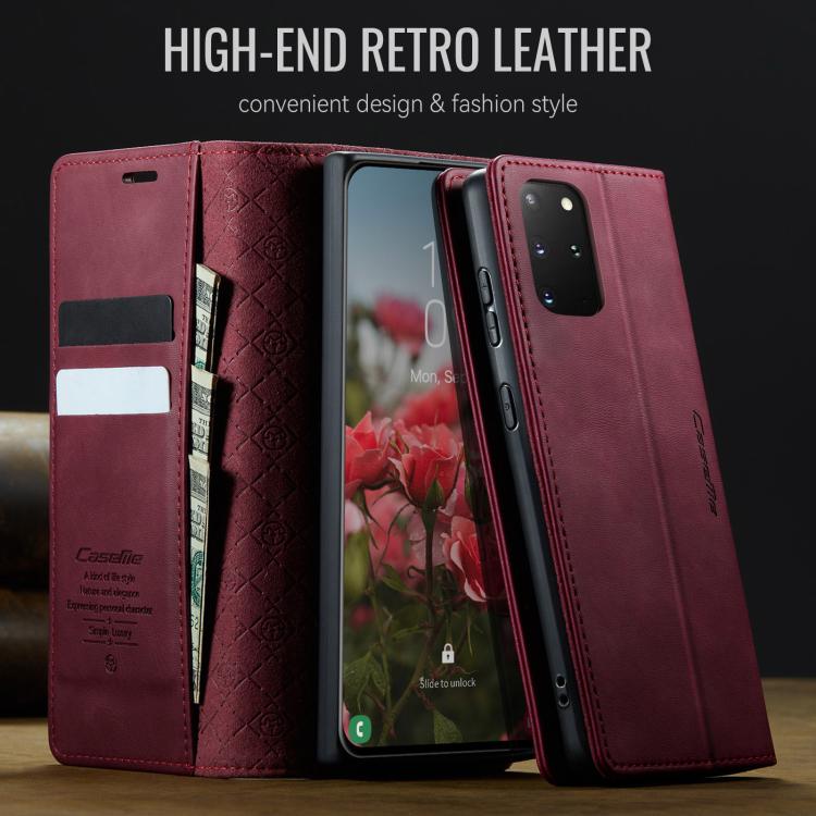 Funda CaseMe 033 para Samsung Galaxy S20+, forro de piel de becerro, microfibra, con bloqueo RFID (roja)