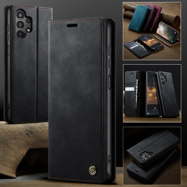 Funda CaseMe 033 para Samsung Galaxy A13/A04s, forro de piel de becerro, microfibra y bloqueo RFID (negra)