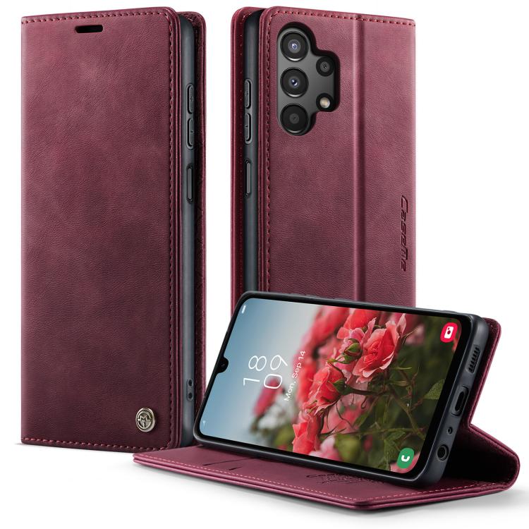Funda CaseMe 033 para Samsung Galaxy A13/A04s, forro de piel de becerro, microfibra y bloqueo RFID (roja)