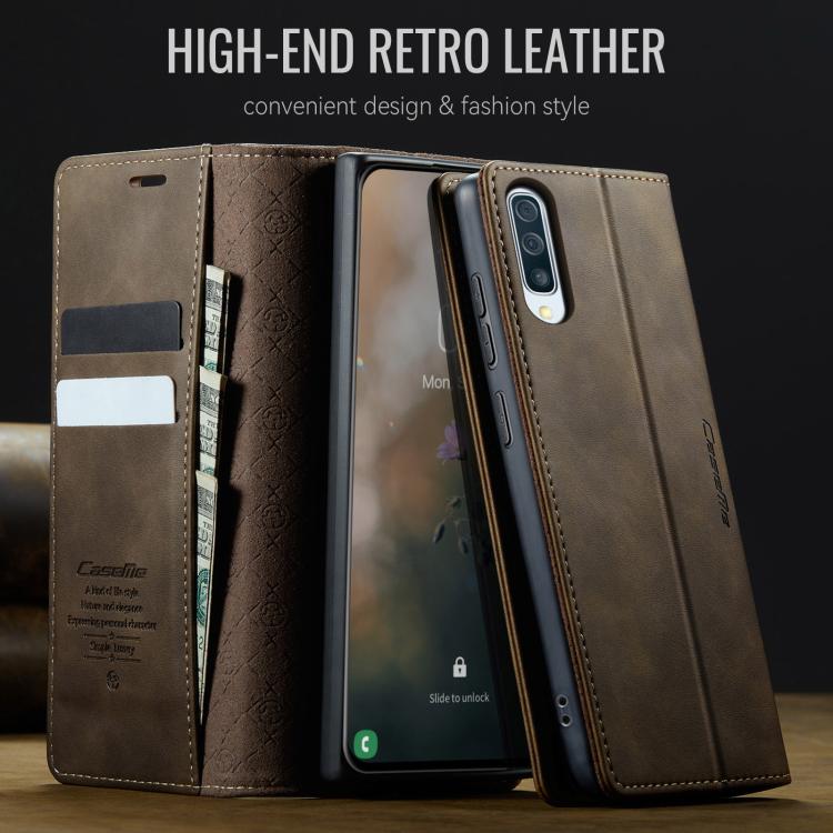 Funda CaseMe 033 para Samsung Galaxy A50s/A30s, forro de piel de becerro, microfibra y bloqueo RFID (café)