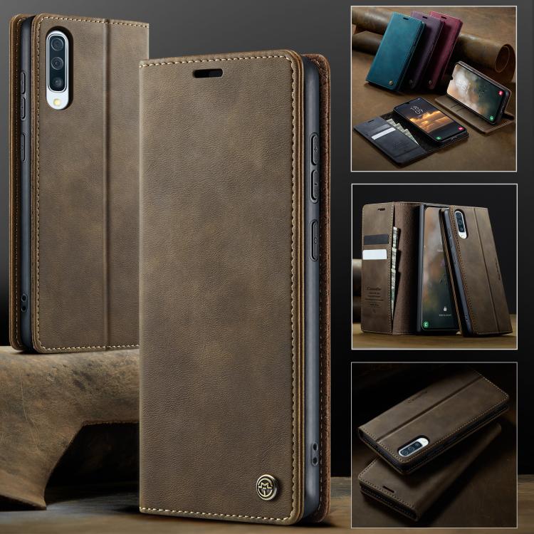 Funda CaseMe 033 para Samsung Galaxy A50s/A30s, forro de piel de becerro, microfibra y bloqueo RFID (café)