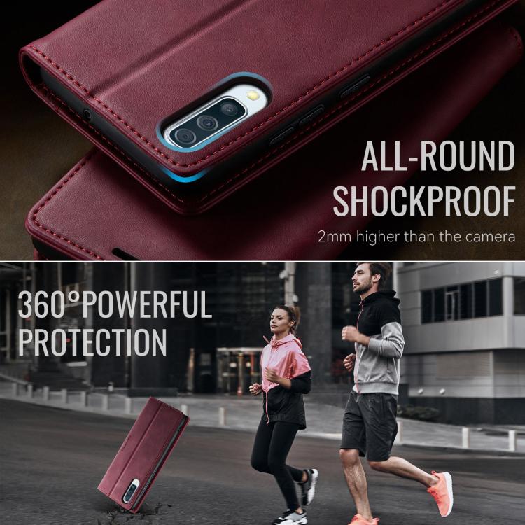 Funda CaseMe 033 para Samsung Galaxy A50s/A30s, forro de piel de becerro, microfibra y bloqueo RFID (roja)