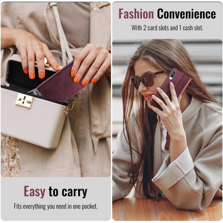 Funda CaseMe 033 para Samsung Galaxy A50s/A30s, forro de piel de becerro, microfibra y bloqueo RFID (roja)